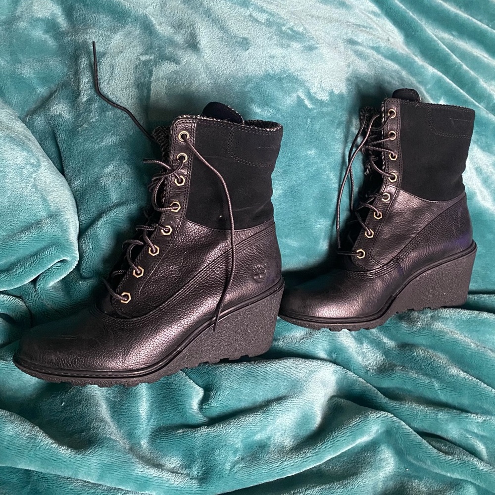 Timberland x Harris Tweed wedge heel hiking boots